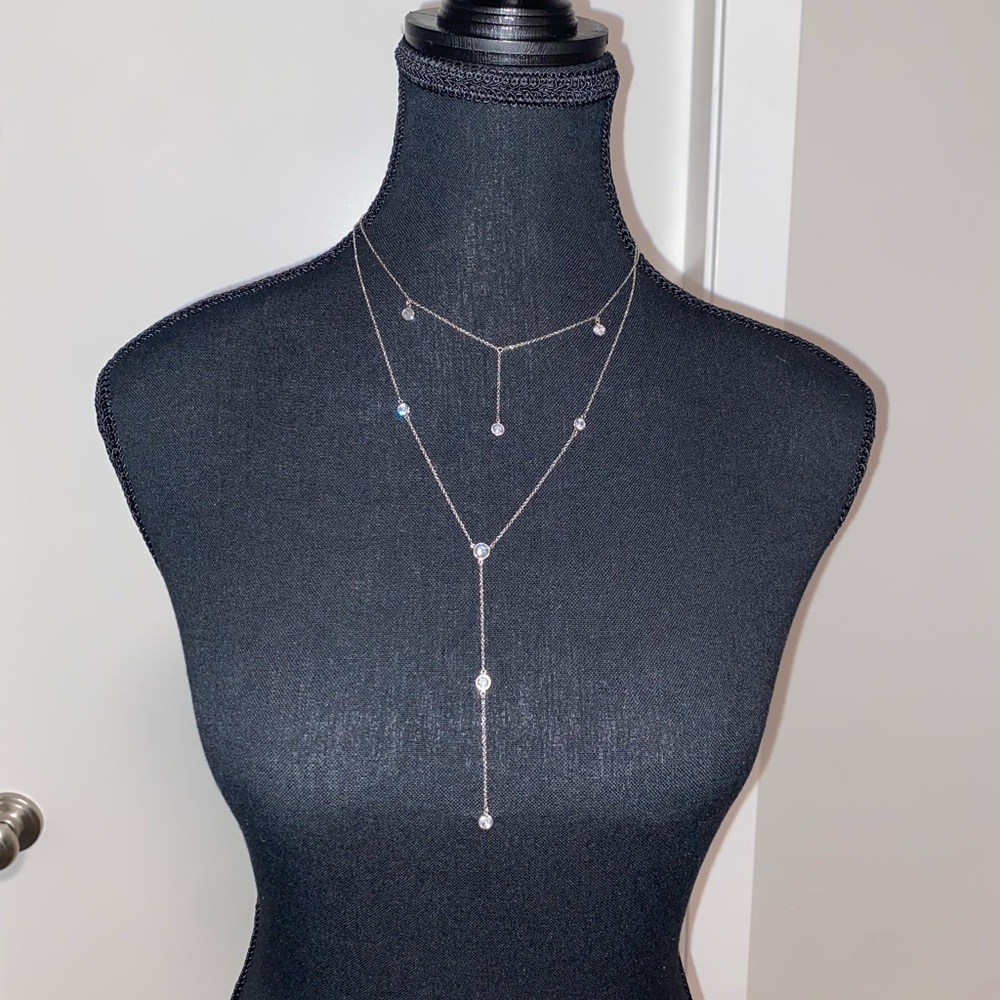 Layered Necklace with Y-Drop Pendant CZ By Kenneth Jay Lane